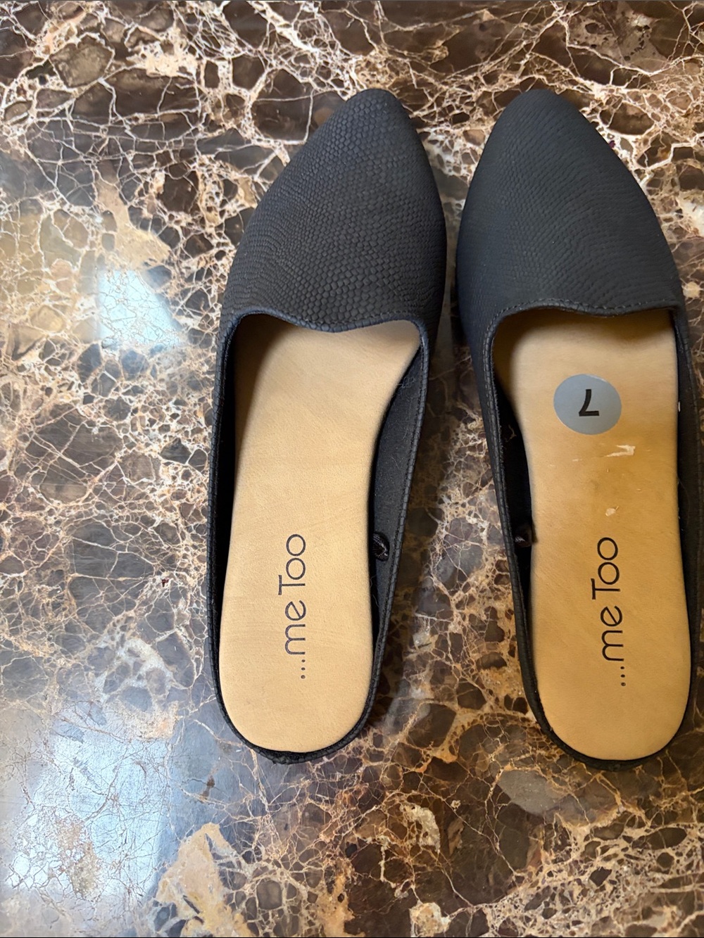 me too Black Pointed-Toe Slip-On Mules. Size 7 NWOT
